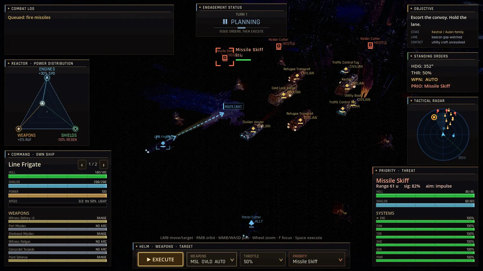 Issue precise movement, weapon, and shield commands across your entire fleet. Then watch both sides execute at once across a five-second slice.